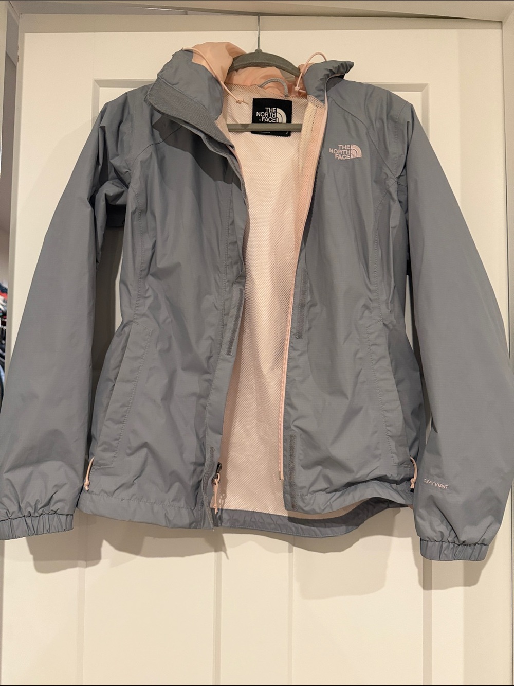 The North Face Gray Rain Jacket with Light Pink Lining